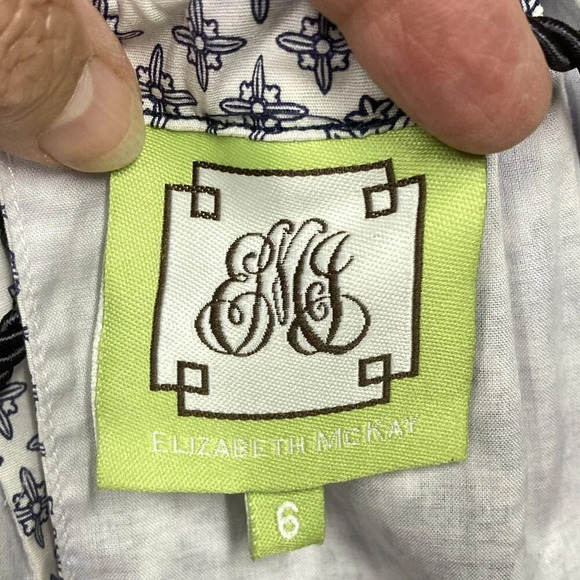 Elizabeth McKay Patterned‎ Dress, Size 6, Navy & White, Fitted, Sash Belt, Midi - Picture 2 of 11